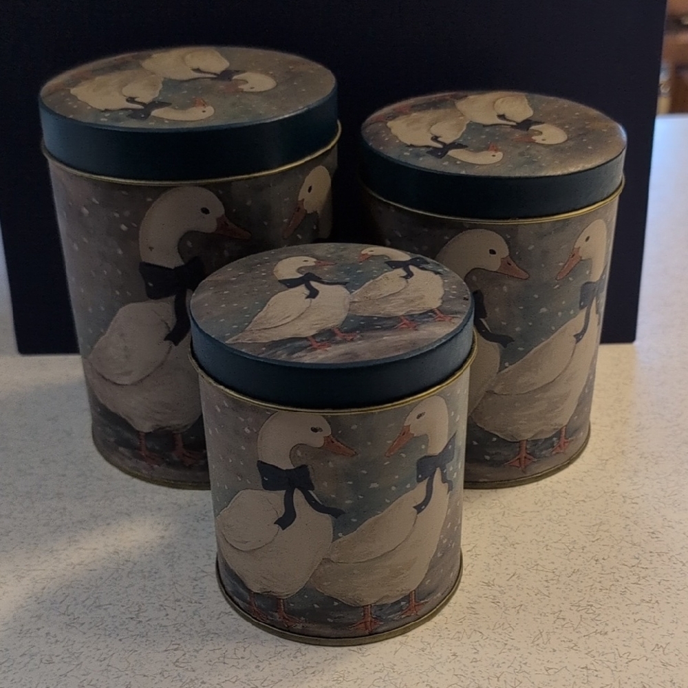 Set of Three Swan Tin Canisters